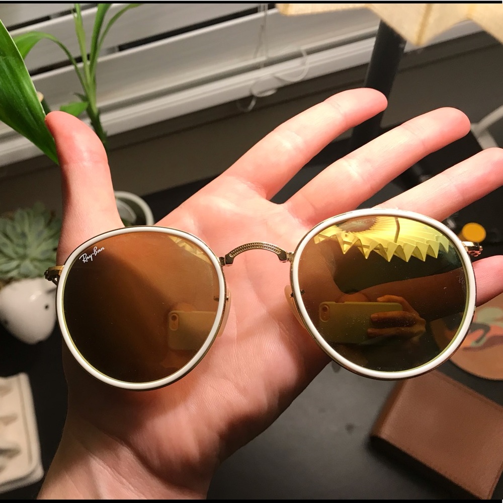 Ray-Bans: Foldable Yellow/Green Reflective w/ gold